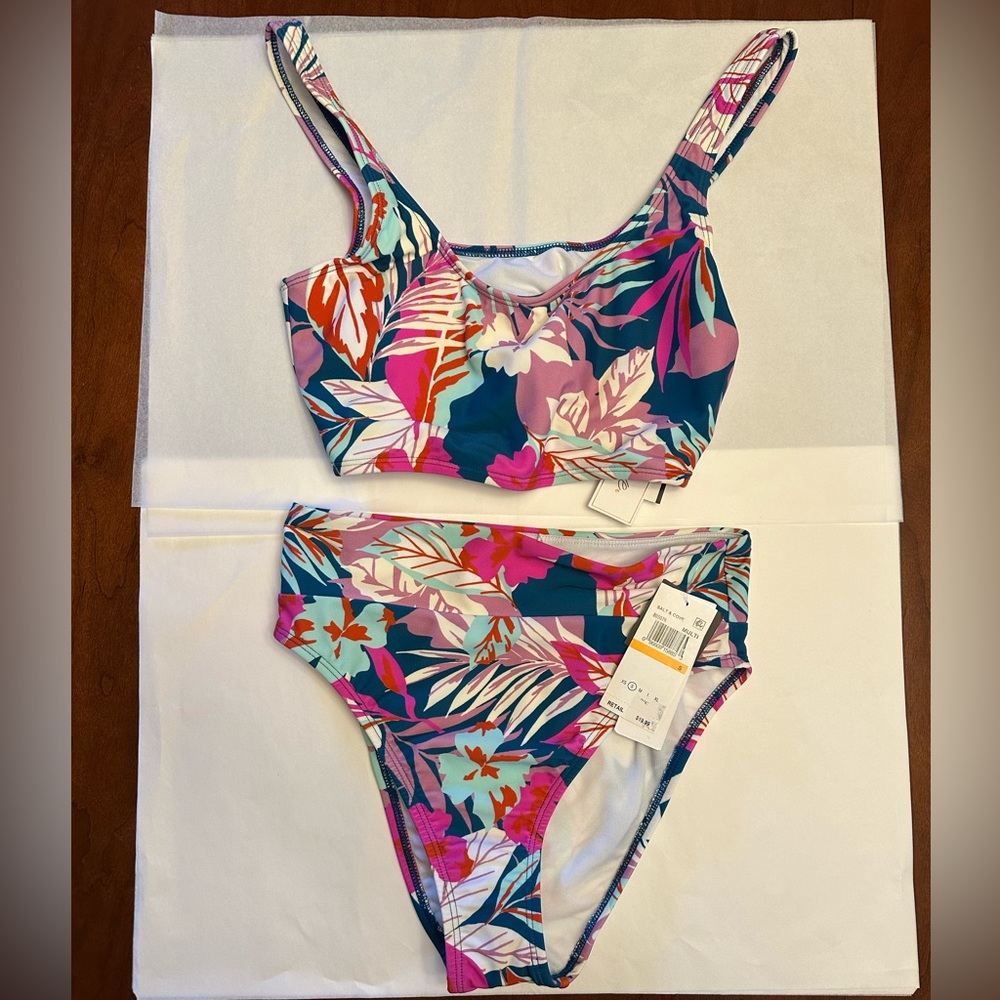 NWT SALT AND COVE Bikini set palm leaves and flowers size medium